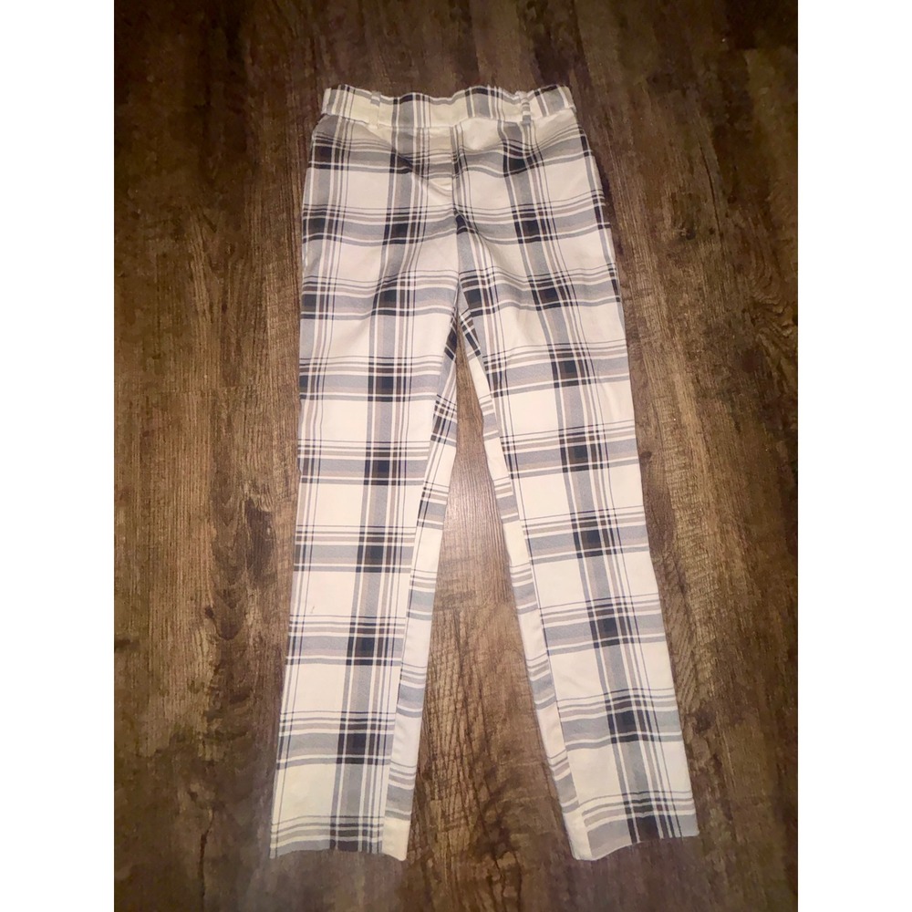 HM Plaid Ankle Pants Womens 4 White Navy Blue Checkered Trousers 0793346001